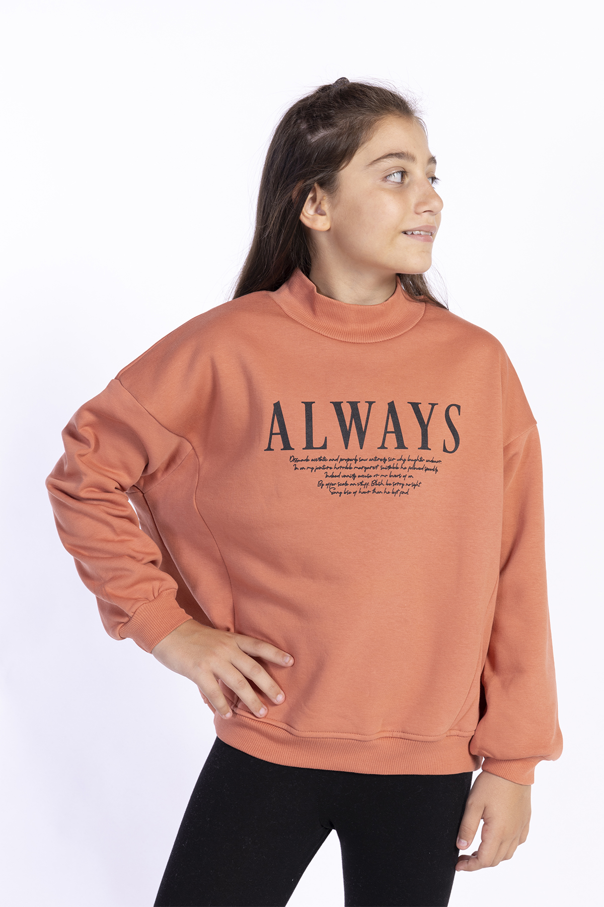 Toontoy Kız Çocuk Baskılı Balıkçı Yaka Sweatshirt