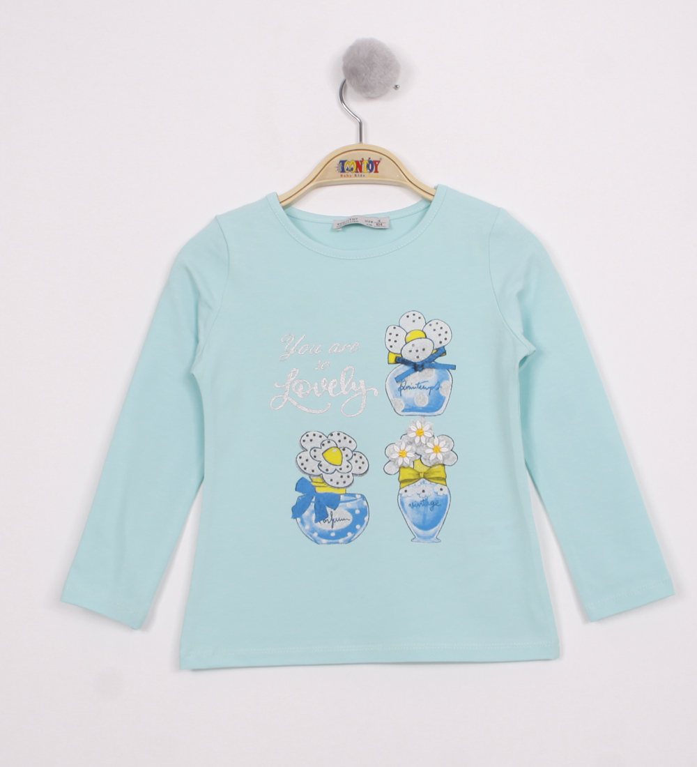 Toontoy Kız Çocuk Papatya Vazo Baskılı T-Shirt