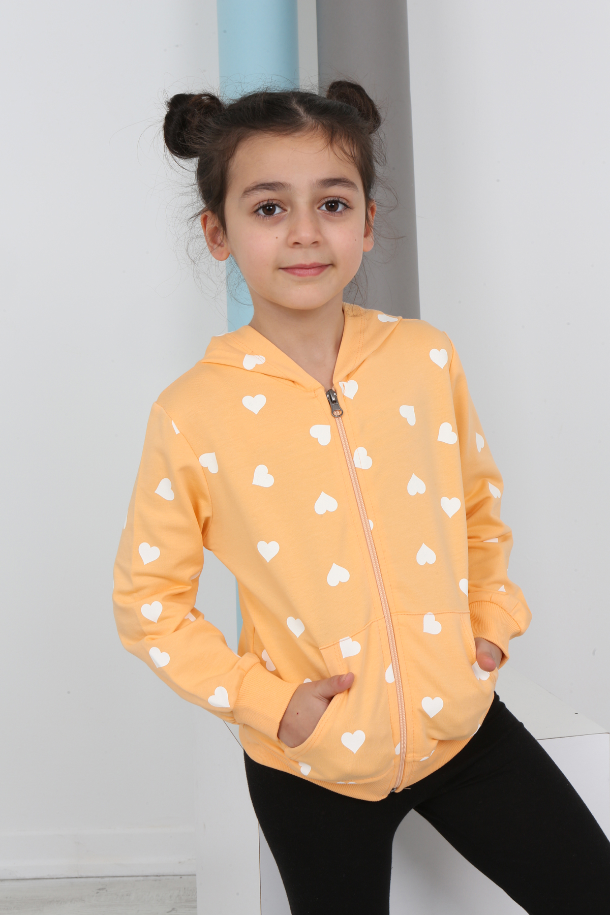 Toontoy  Kız Çocuk Komple Kalpli Baskılı Hırka