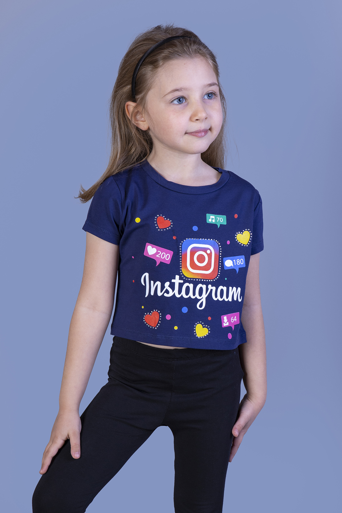Toontoy Kız Çocuk Kalpli Instagram Baskılı Tişört