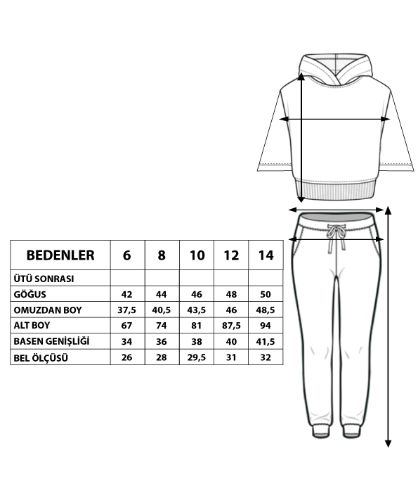 Toontoy Kız Çocuk Rules Baskılı Batik Desenli Crop Eşofman Takımı