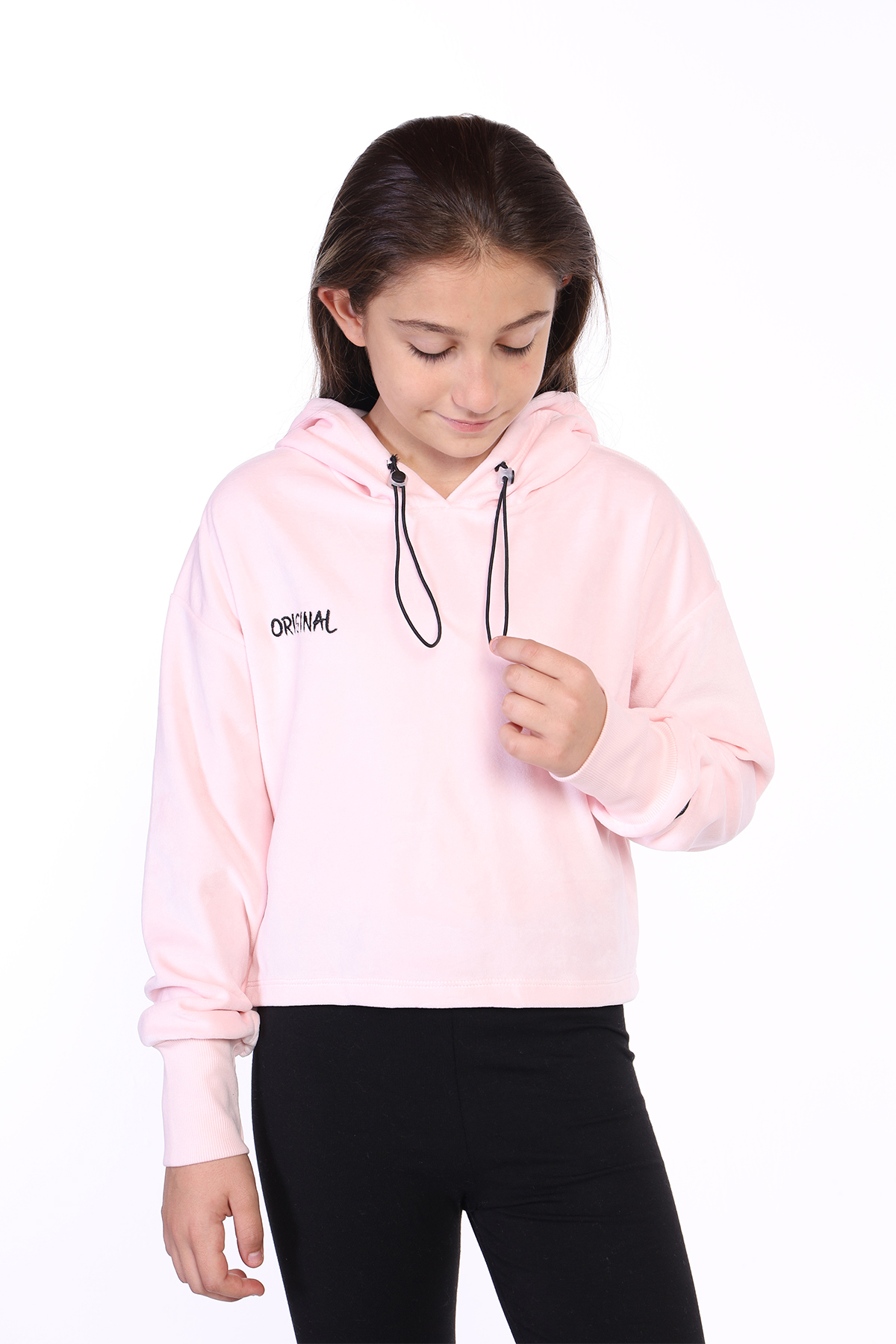 Toontoy Kız Çocuk Kapüşonlu Kadife Sweatshirt