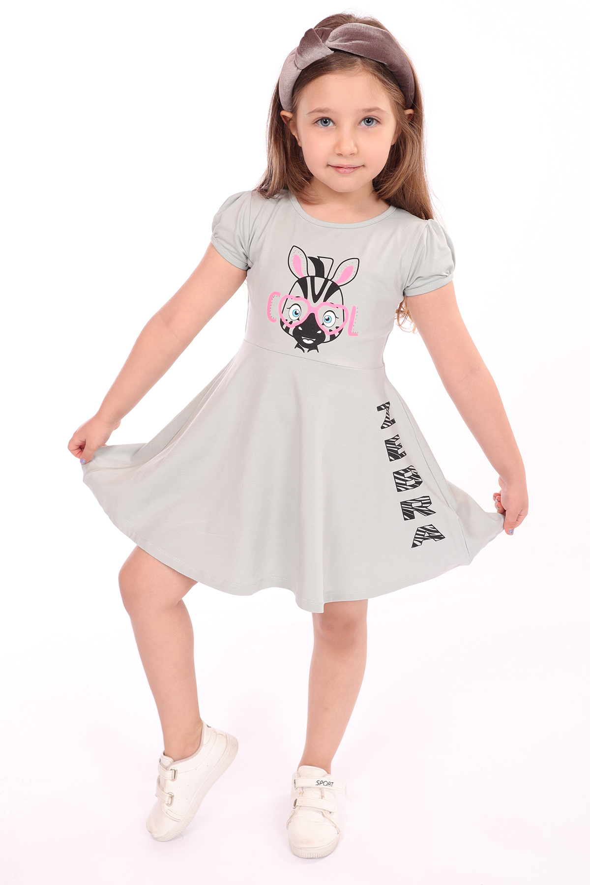 Toontoy Kız Çocuk Bisiklet Yaka Zebra Baskılı Elbise