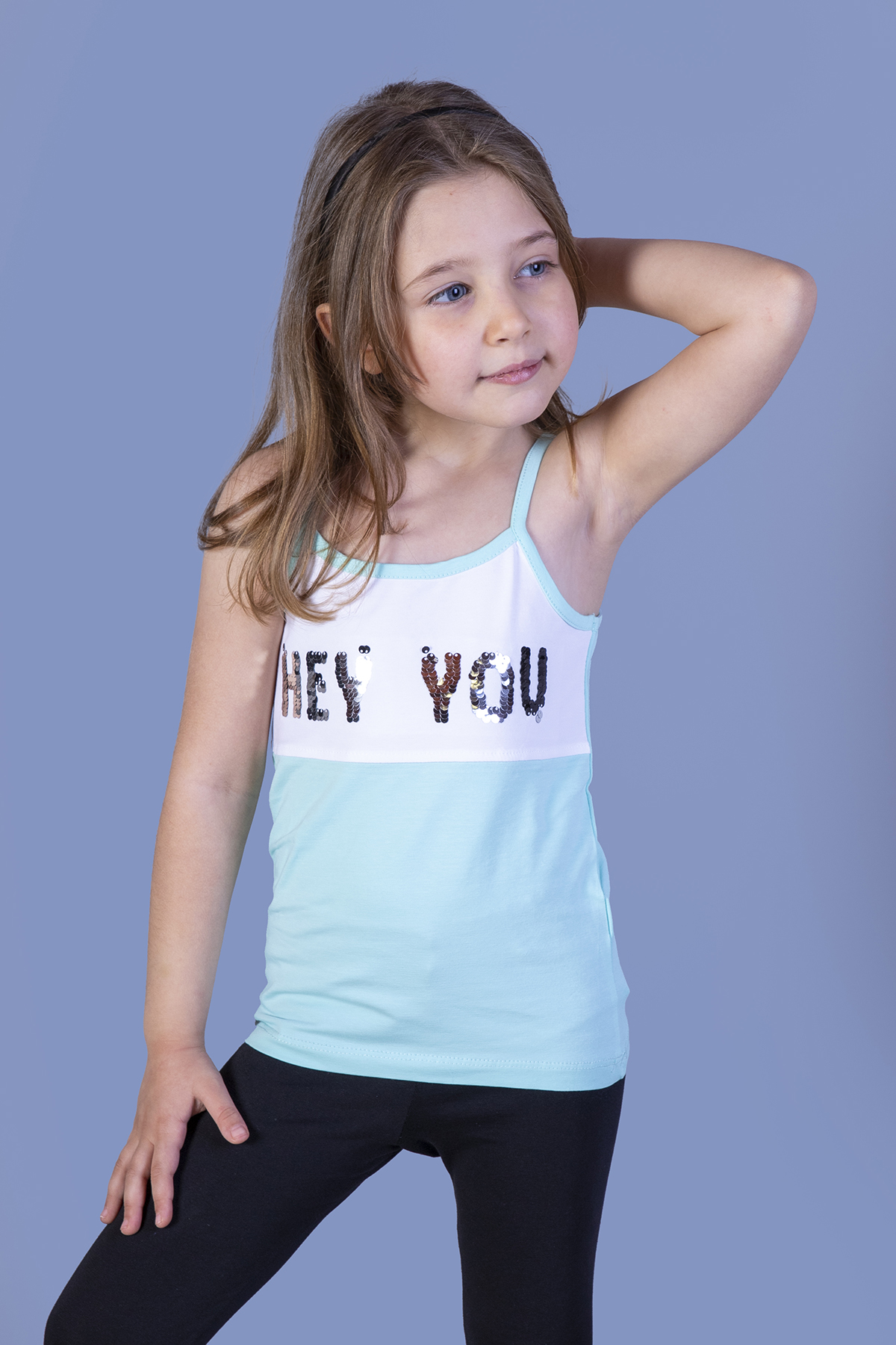 Toontoy Kız Çocuk Çevirmeli Pullu  Hey You Baskılı Atlet