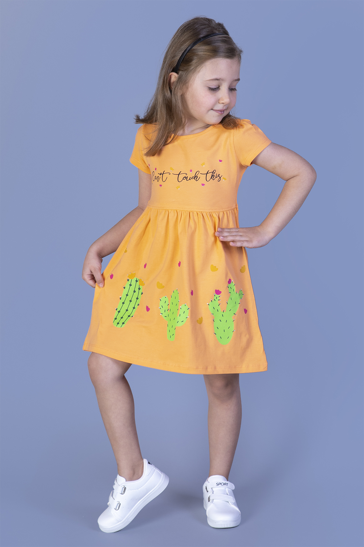 Toontoy Kız Çocuk Kaktüs Baskılı Büzgülü Elbise