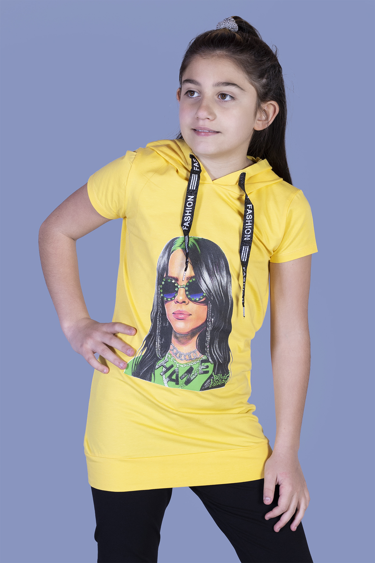 Toontoy Kız Çocuk Billie Eilish Baskılı Kapüşonlu Tişört