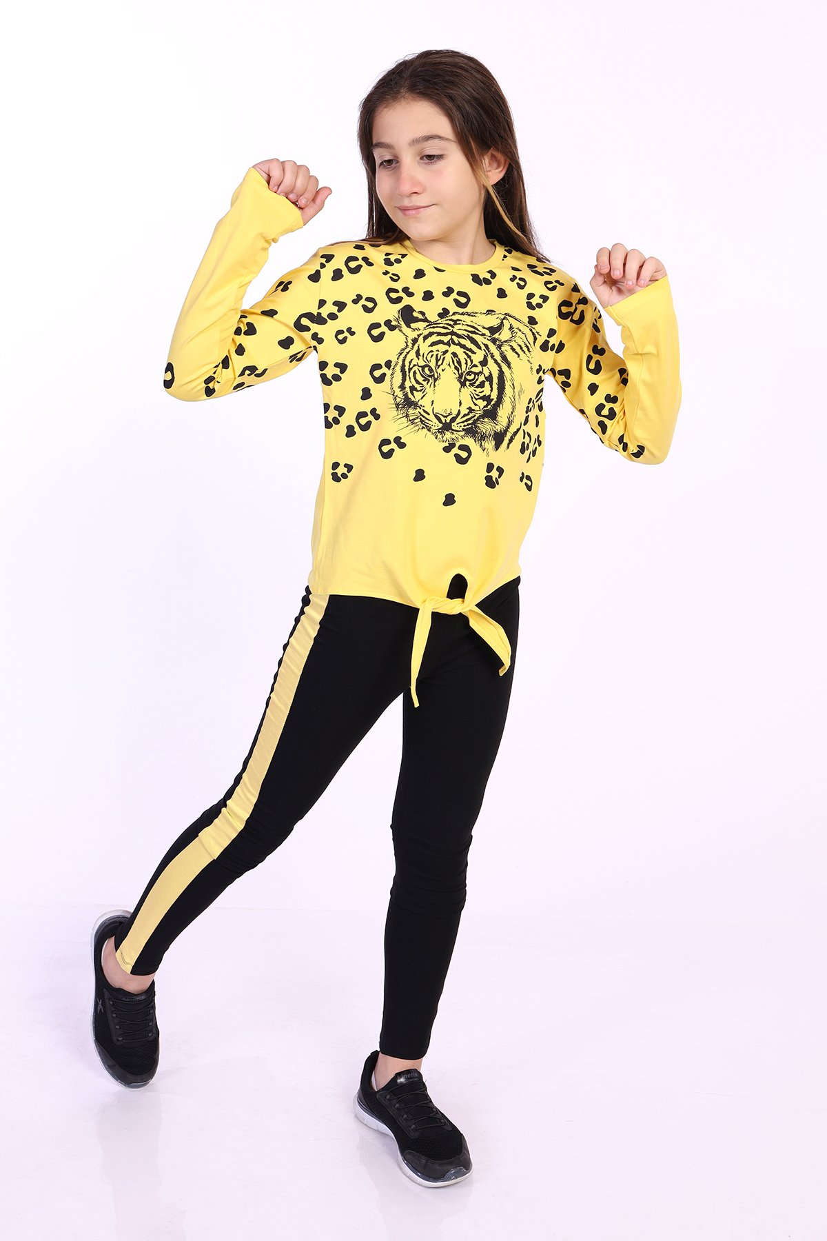 Toontoy Kız Çocuk Leopar Baskılı Taytlı Takım