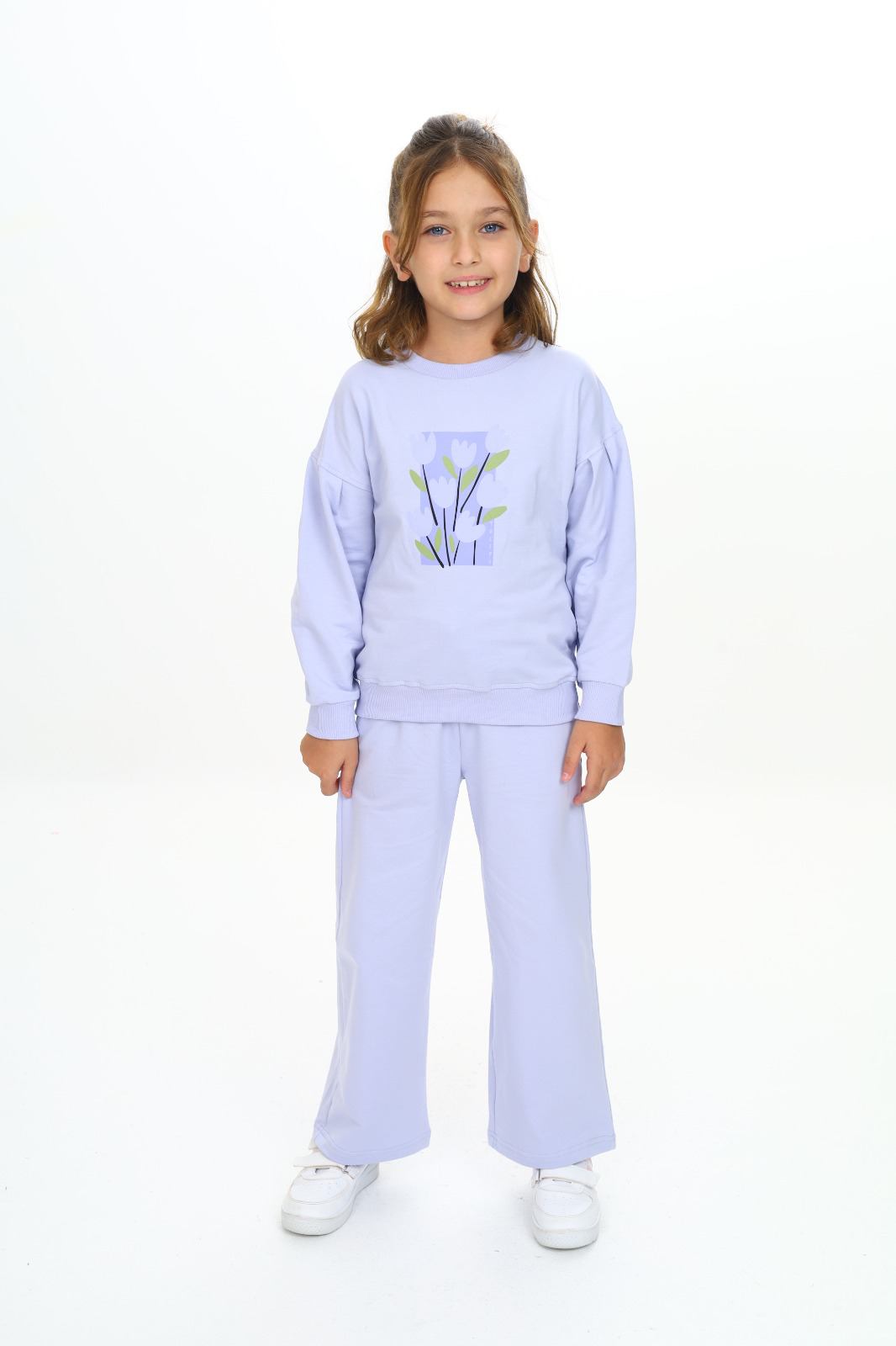 Toontoy  Kız Çocuk Kol Büzgülü Lale Baskılı Eşofman Takım