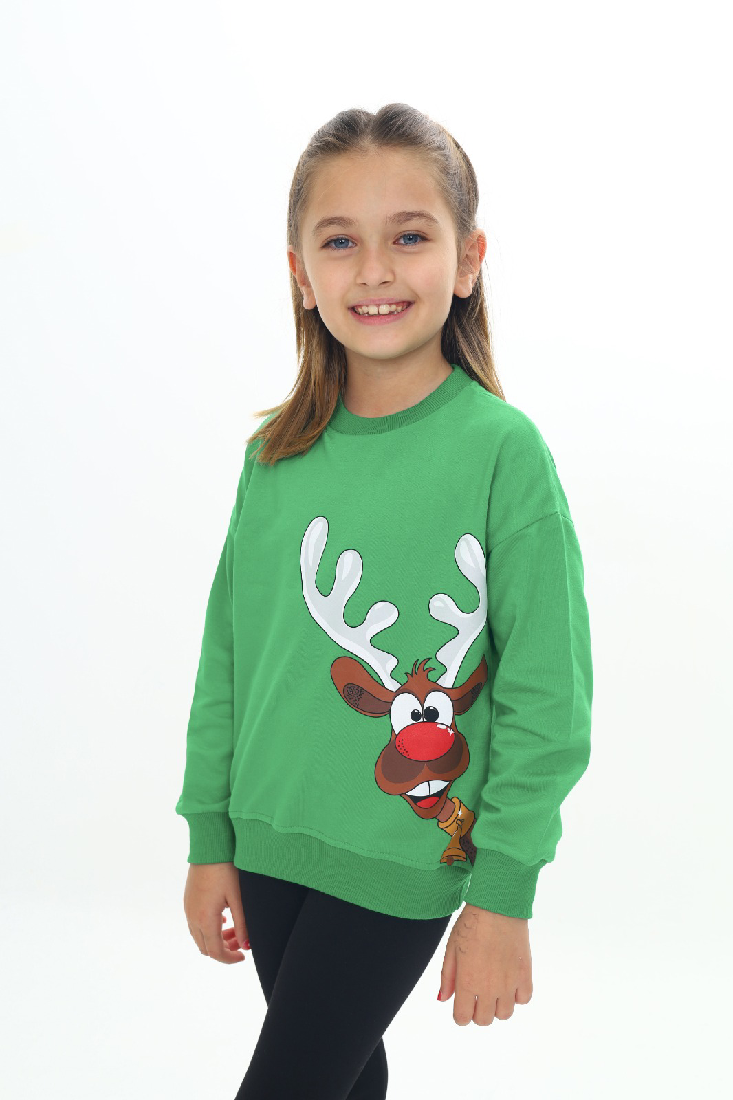 Toontoy Kız Çocuk Noel Baba Geyiği Baskılı Sweatshirt