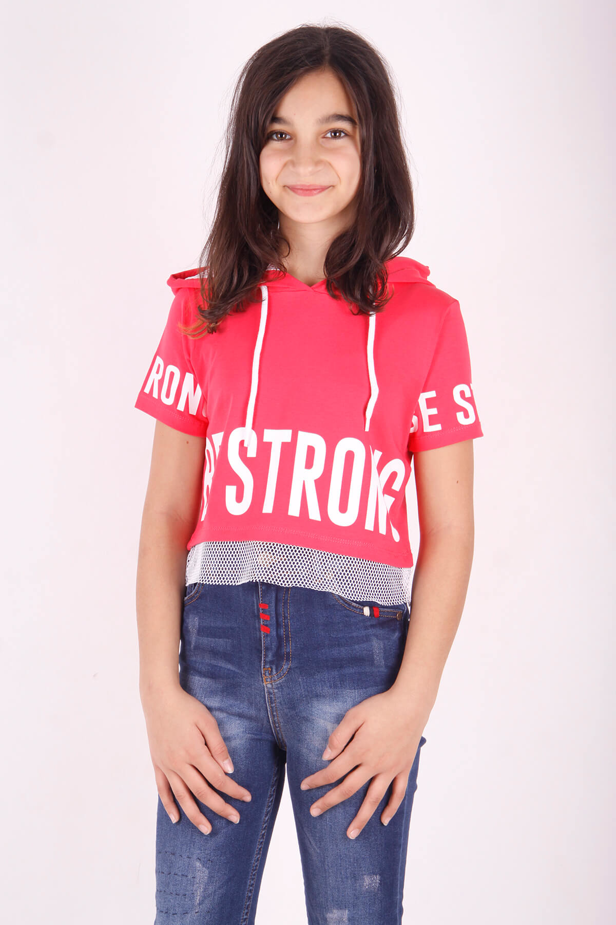 Toontoy Kız Çocuk Be Strong Baskılı Kapüşonlu Tişört