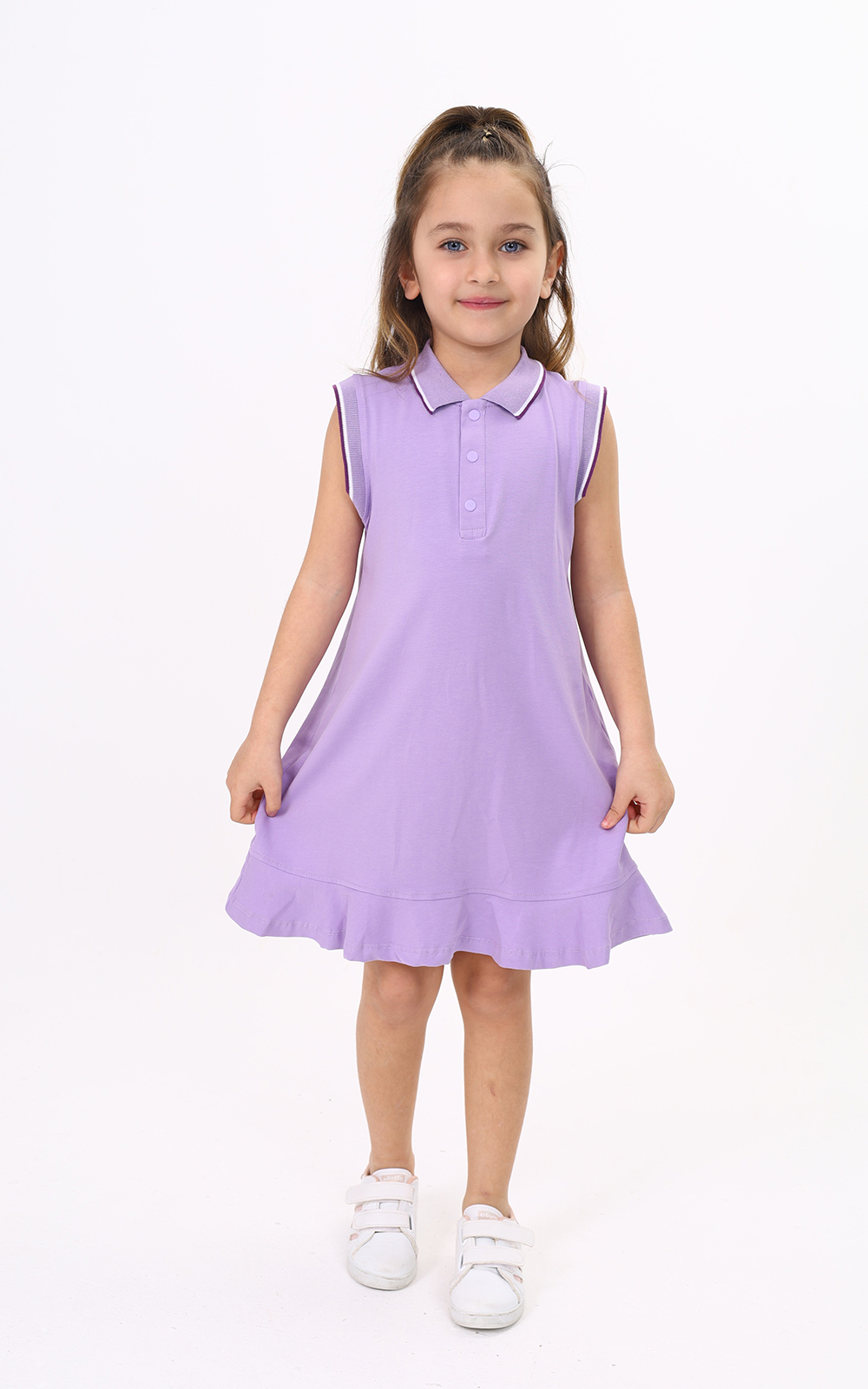 Toontoy Kız Çocuk Polo Yaka Etek Fırfırlı Elbise