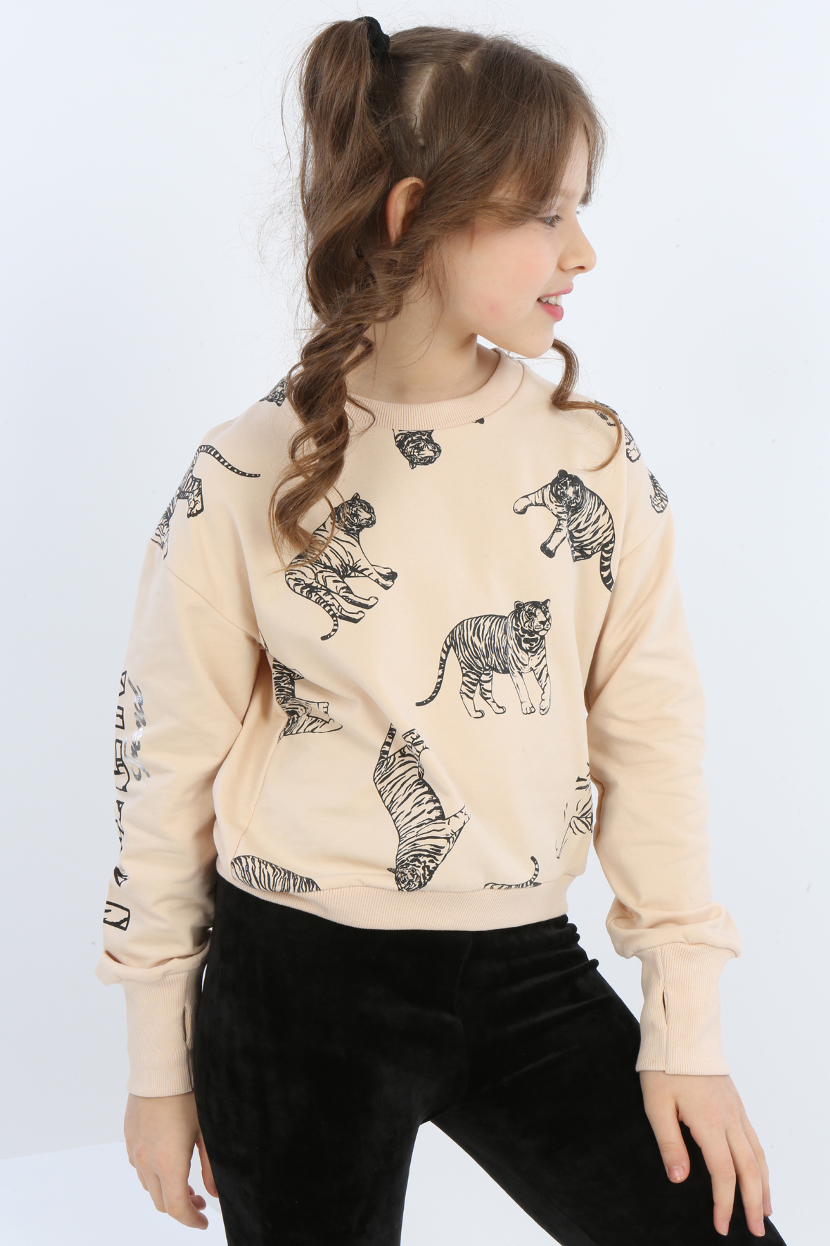 Toontoy Kız Çocuk Tiger Trend Baskılı Sweatshirt