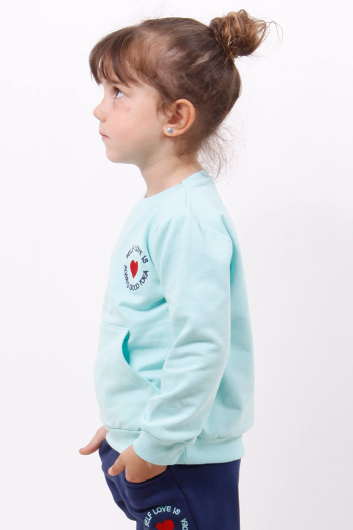 Toontoy Kız Çocuk Göğsü Kalp Nakışlı Sweatshirt