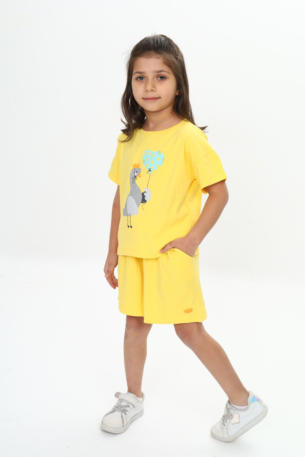 Toontoy Kız Çocuk Ördek Baskılı Şortlu Takım