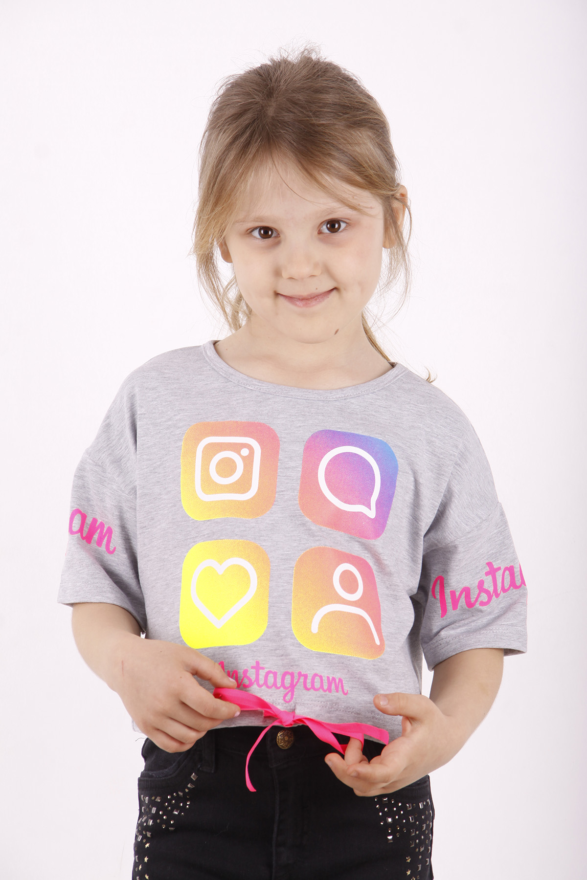 Toontoy Kız Çocuk Instagram Baskılı Crop Tişört