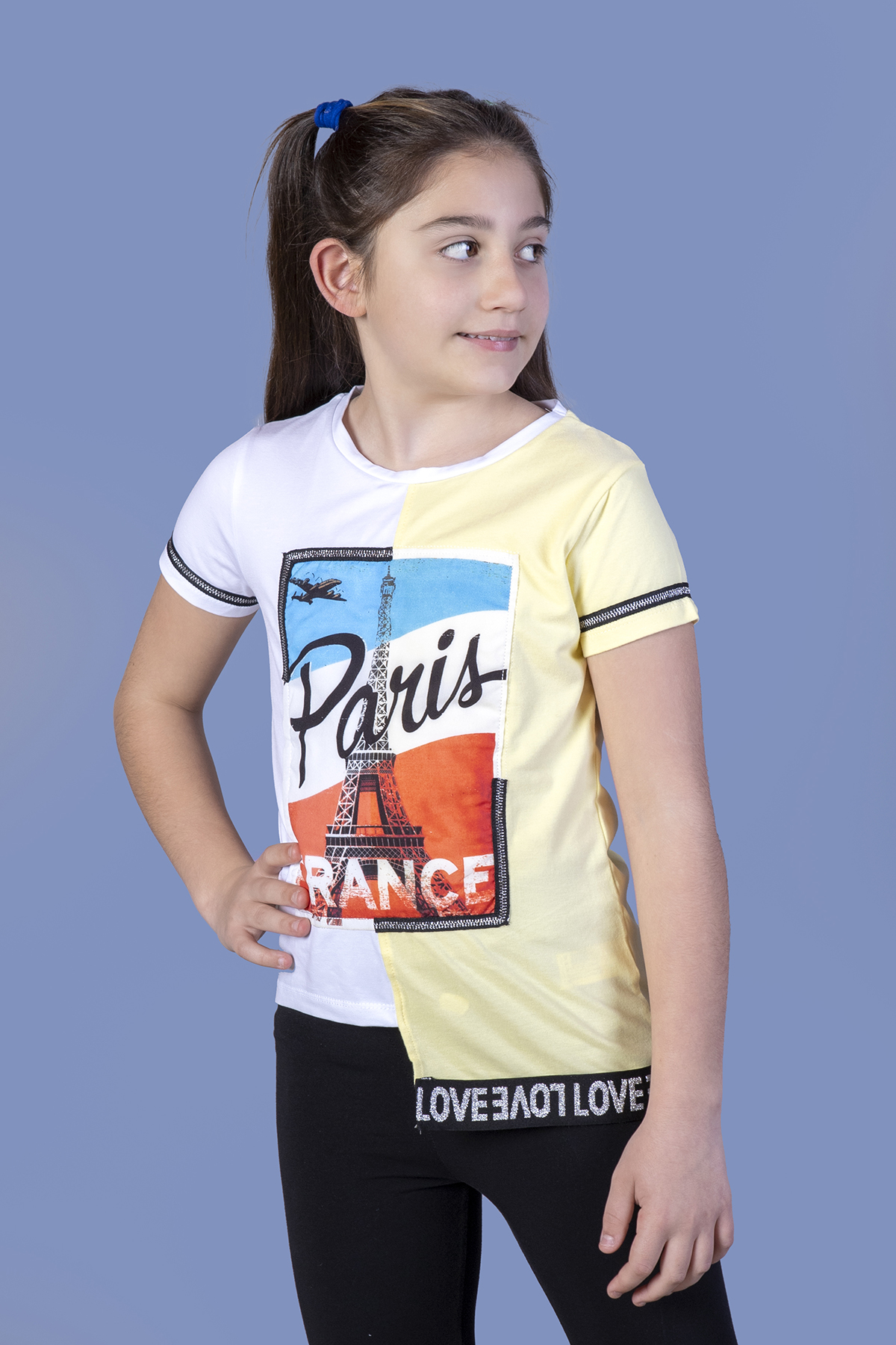 Toontoy Kız Çocuk Paris Baskılı Şeritli Tişört