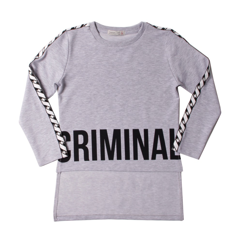 Toontoy Kız Çocuk Criminal Baskılı İki Kolu Şeritli Tişört