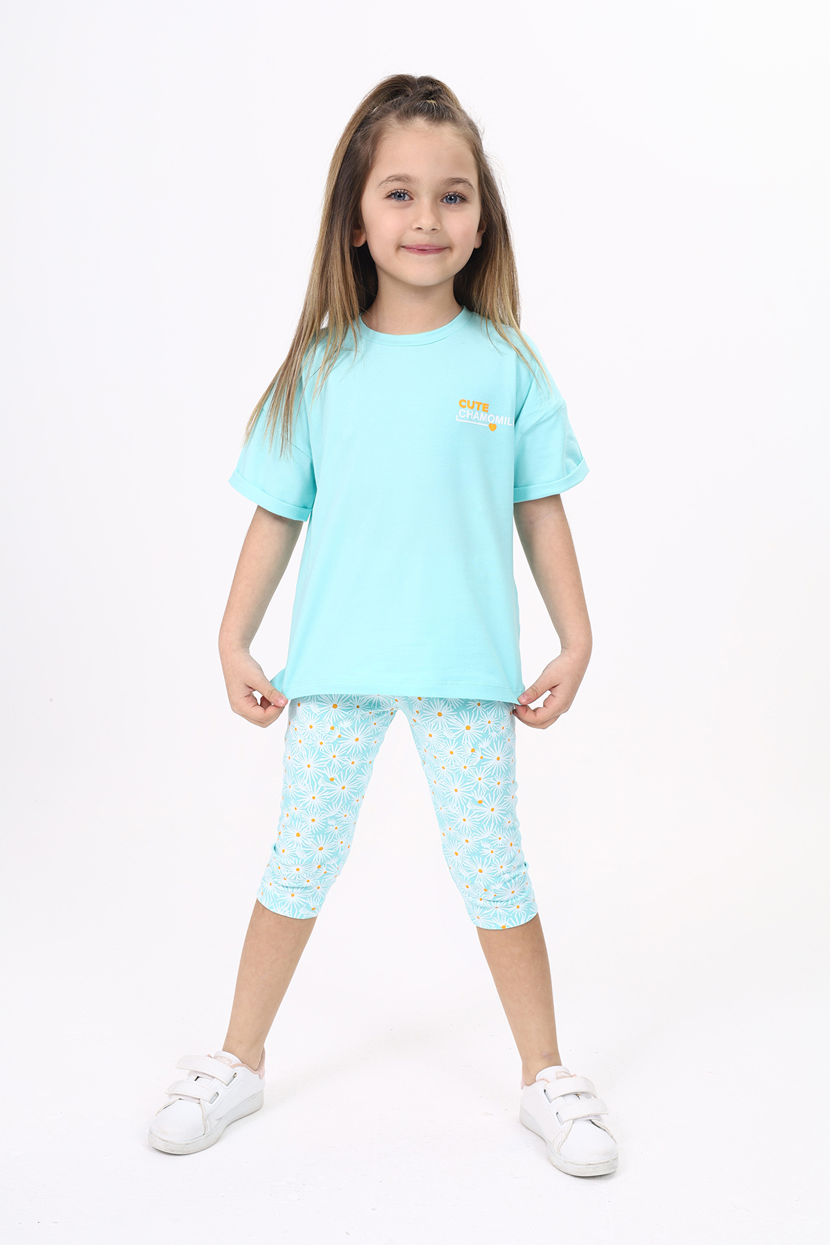 Toontoy Kız Çocuk Göğsü Cute Chamomle Baskılı Kaprili Takım