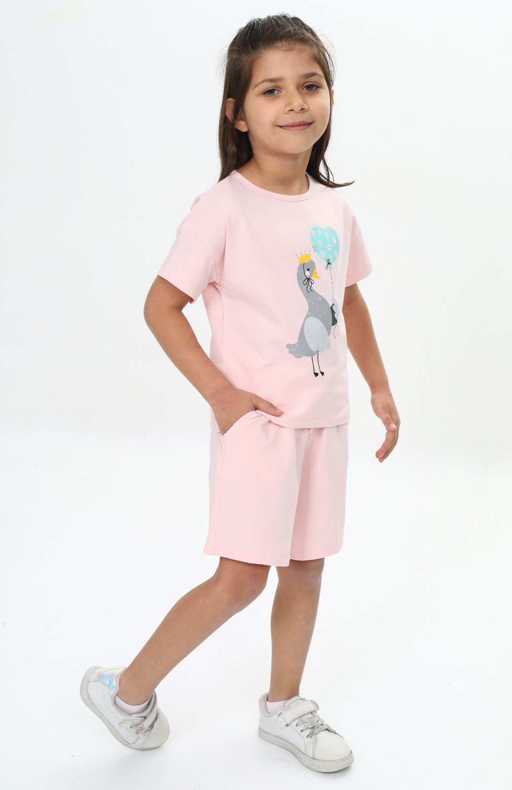 Toontoy Kız Çocuk Ördek Baskılı Şortlu Takım