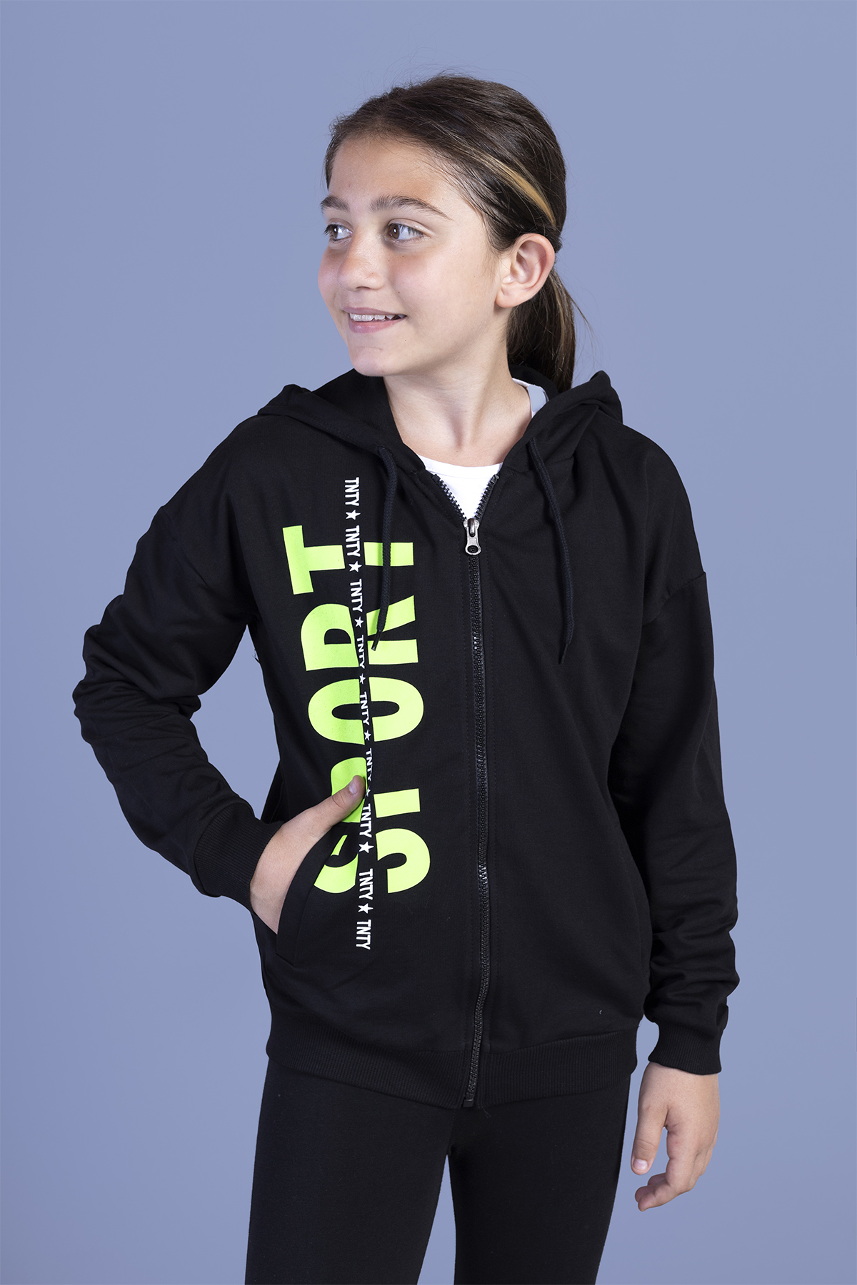 Toontoy Kız Çocuk Kapüşonlu İki Yanı Cep Detaylı Baskılı Hırka