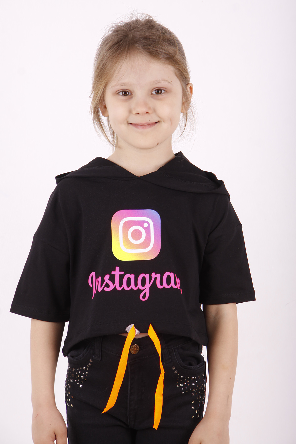 Toontoy Kız Çocuk Instagram Baskılı Kapüşonlu Tişört