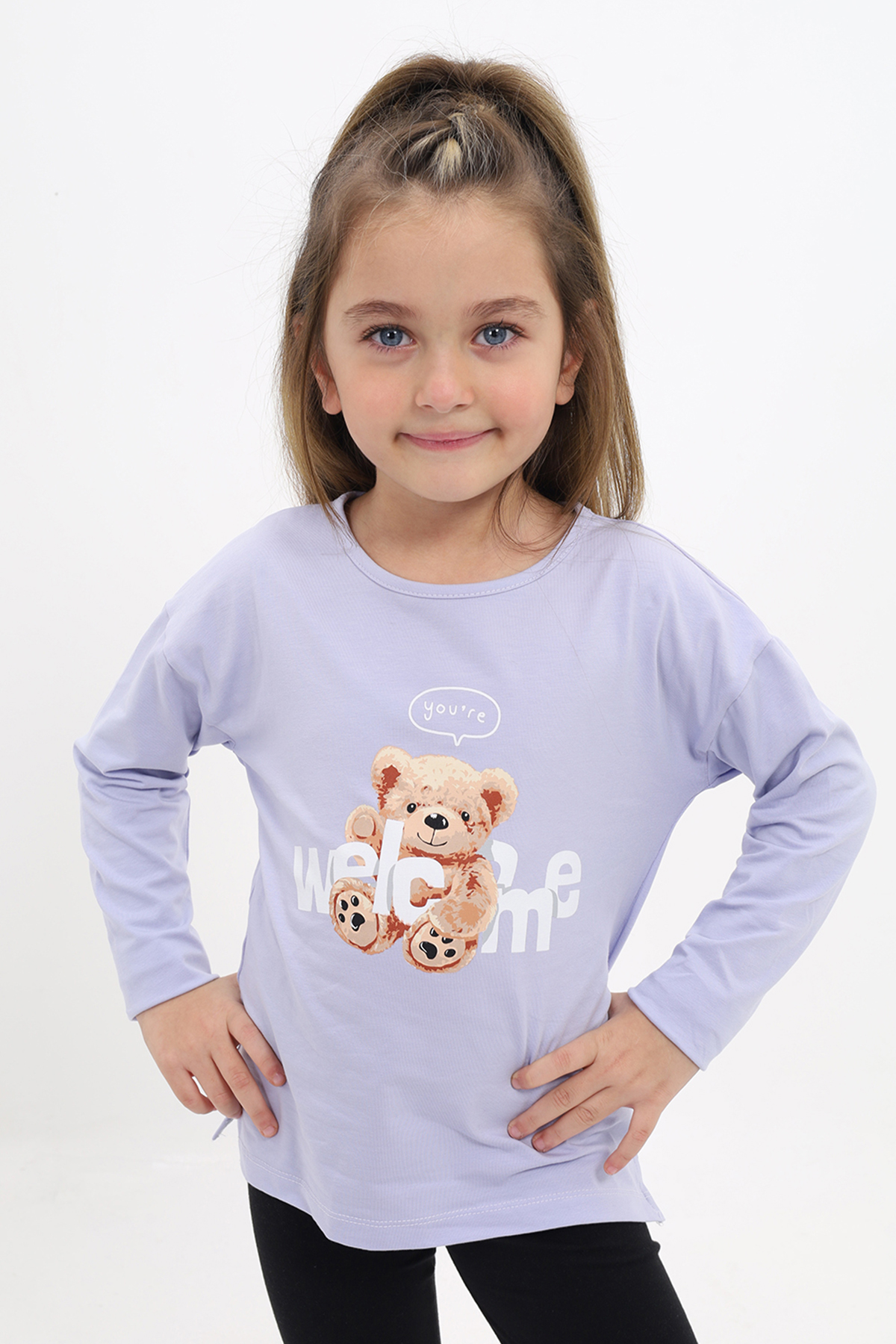Toontoy Kız Çocuk Welcome Ayı  Baskılı Tişört