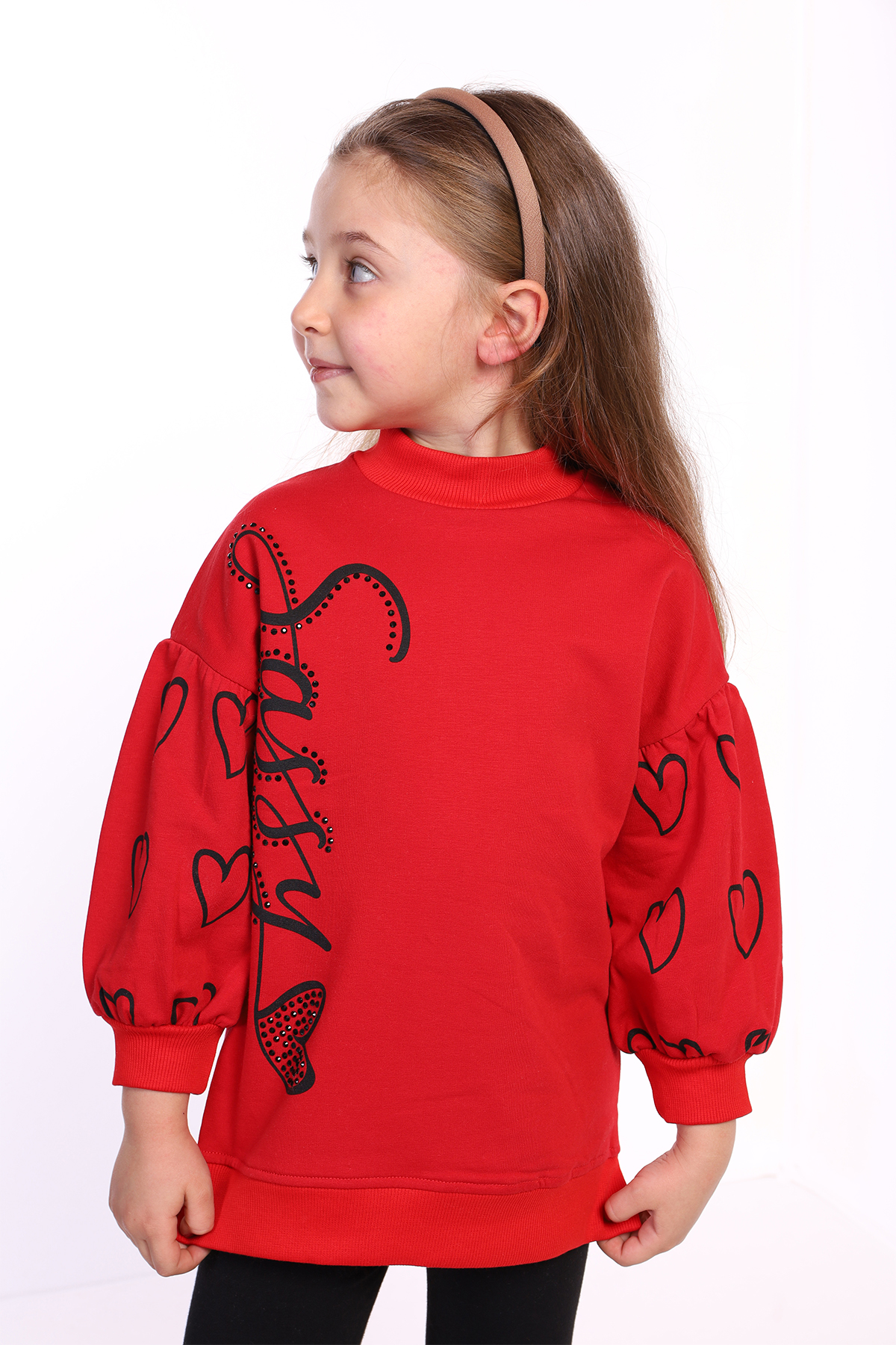Toontoy Kız Çocuk Baskılı Balon Kol Sweatshirt