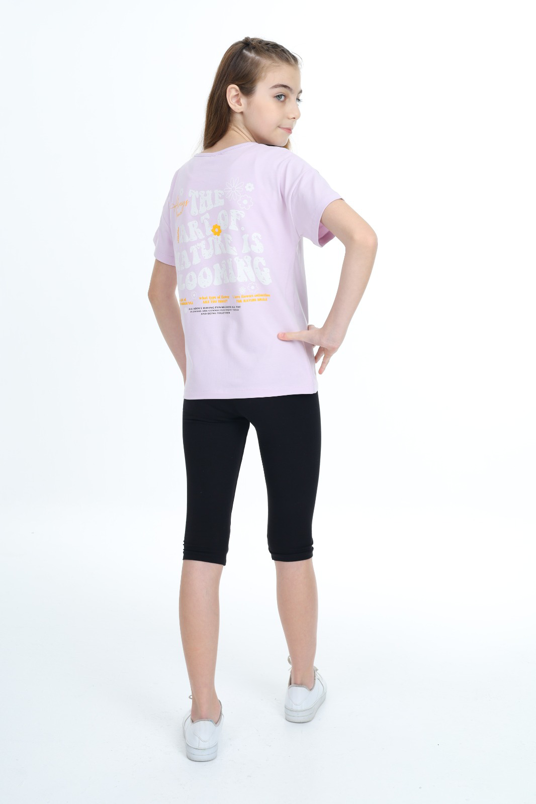 Toontoy Kız Çocuk Göğsü Çiçek Yazı Baskılı Taytlı Takım