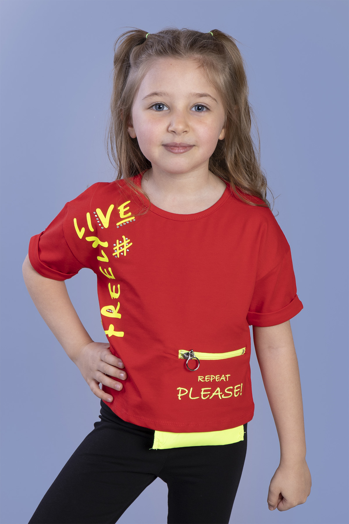 Toontoy Kız Çocuk Cep Üstü Baskılı Sweatshirt