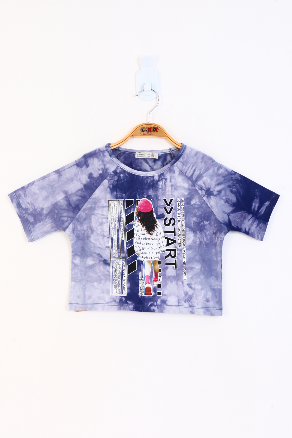 Toontoy Kız Çocuk Reglan Kol Batik Desenli Baskılı Tişört