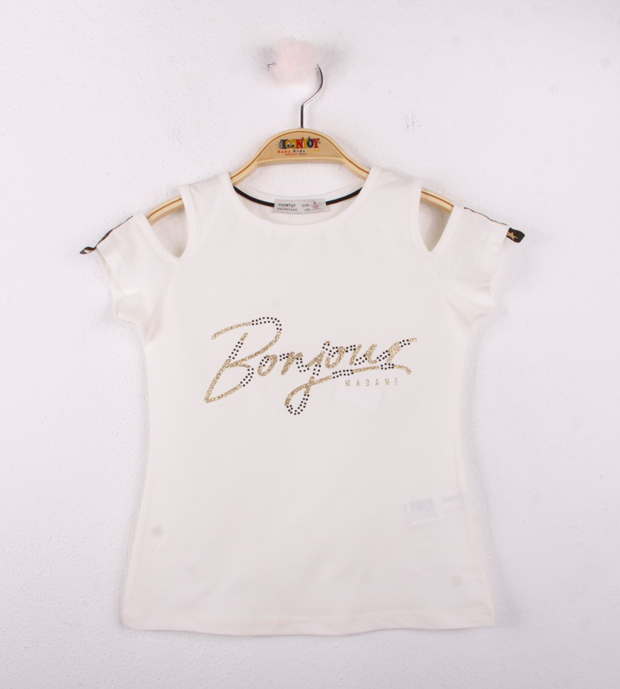 Toontoy Kız Çocuk Bonjour Şeritli Tişört