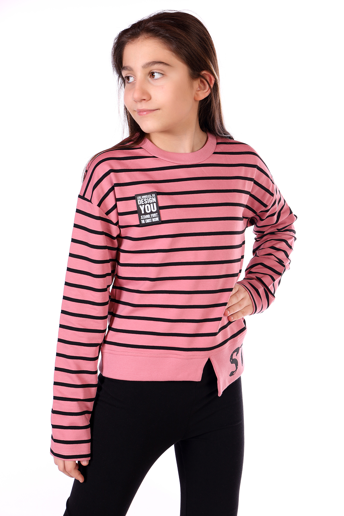 Toontoy Kız Çocuk Çizgili Striped Baskılı Sweatshirt