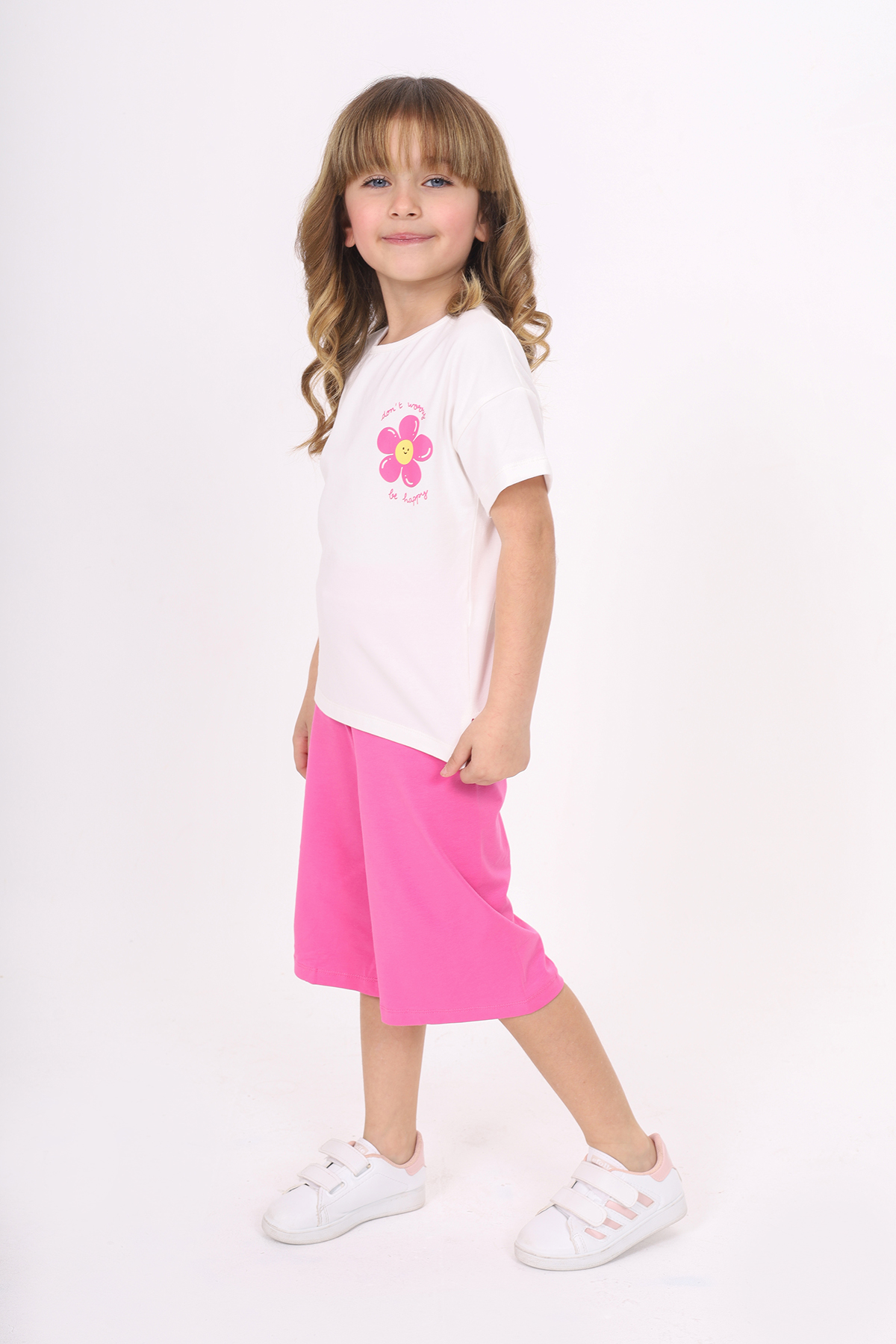 Toontoy Kız Çocuk Çiçek Yazı Baskılı Kaprili Takım