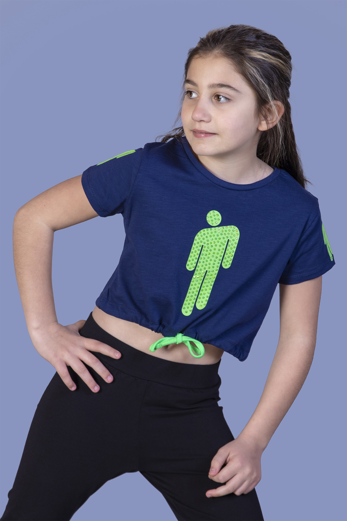 Toontoy Kız Çocuk Crop Model Baskılı Taş İşlemeli Tişört