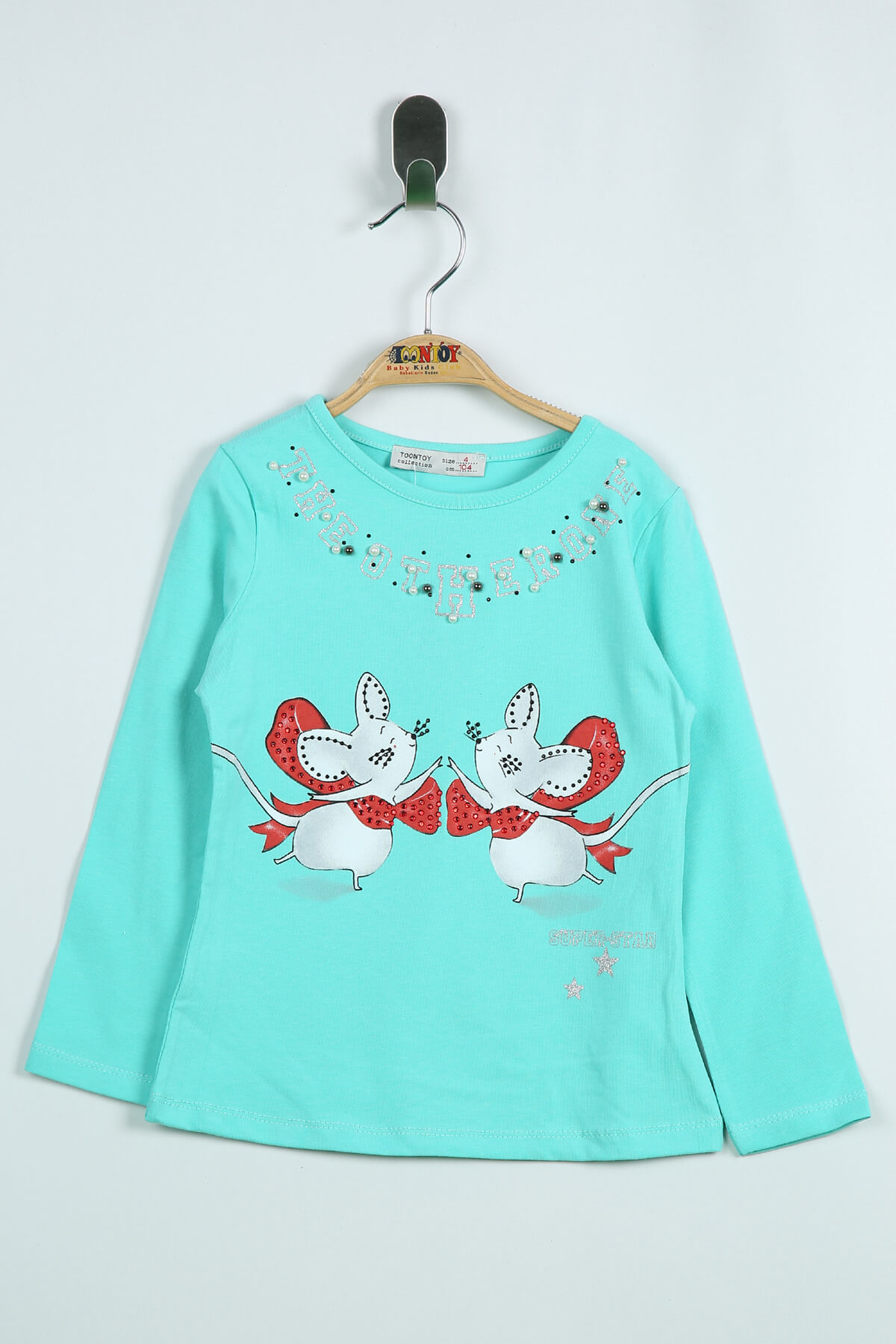 Toontoy Kız Çocuk T-Shirt Yaka İnci Taş