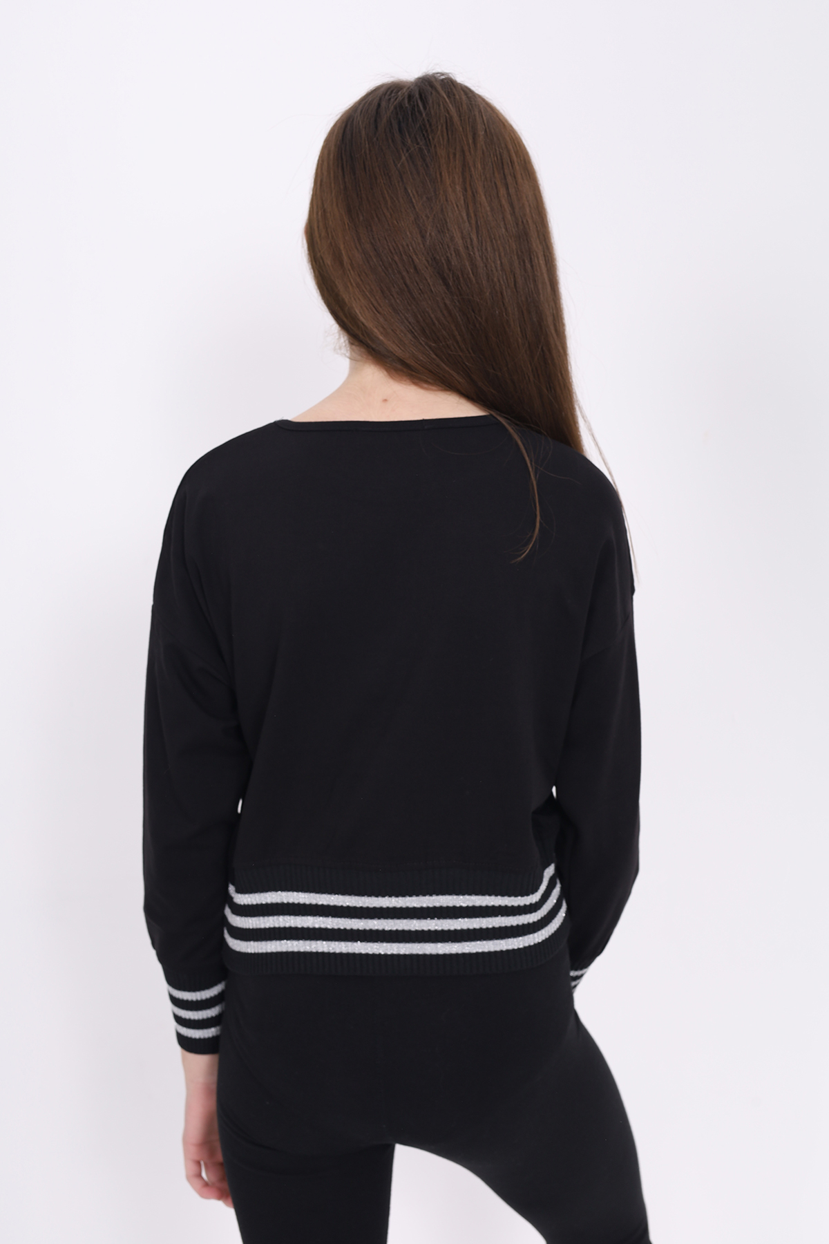 Toontoy Kız Çocuk Sweatshirt Black Varak Baskılı