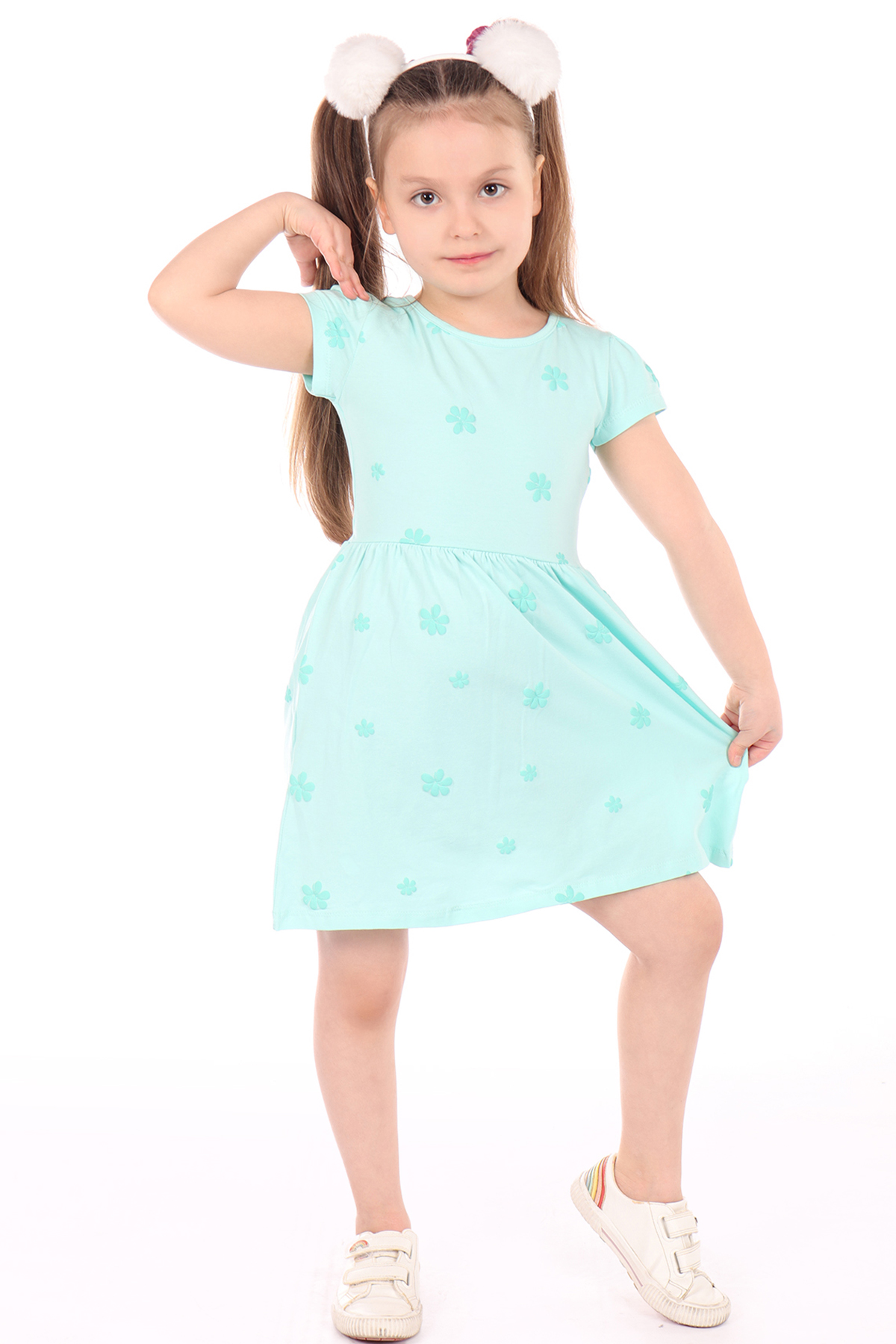 Toontoy Kız Çocuk Komple Kabartma Baskılı Elbise