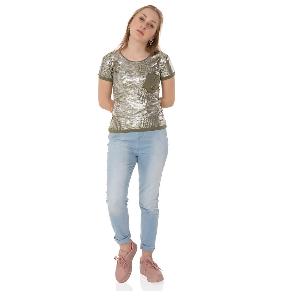 Toontoy Kız Çocuk T-Shirt Komple Varak Baskı Lazer Kesim