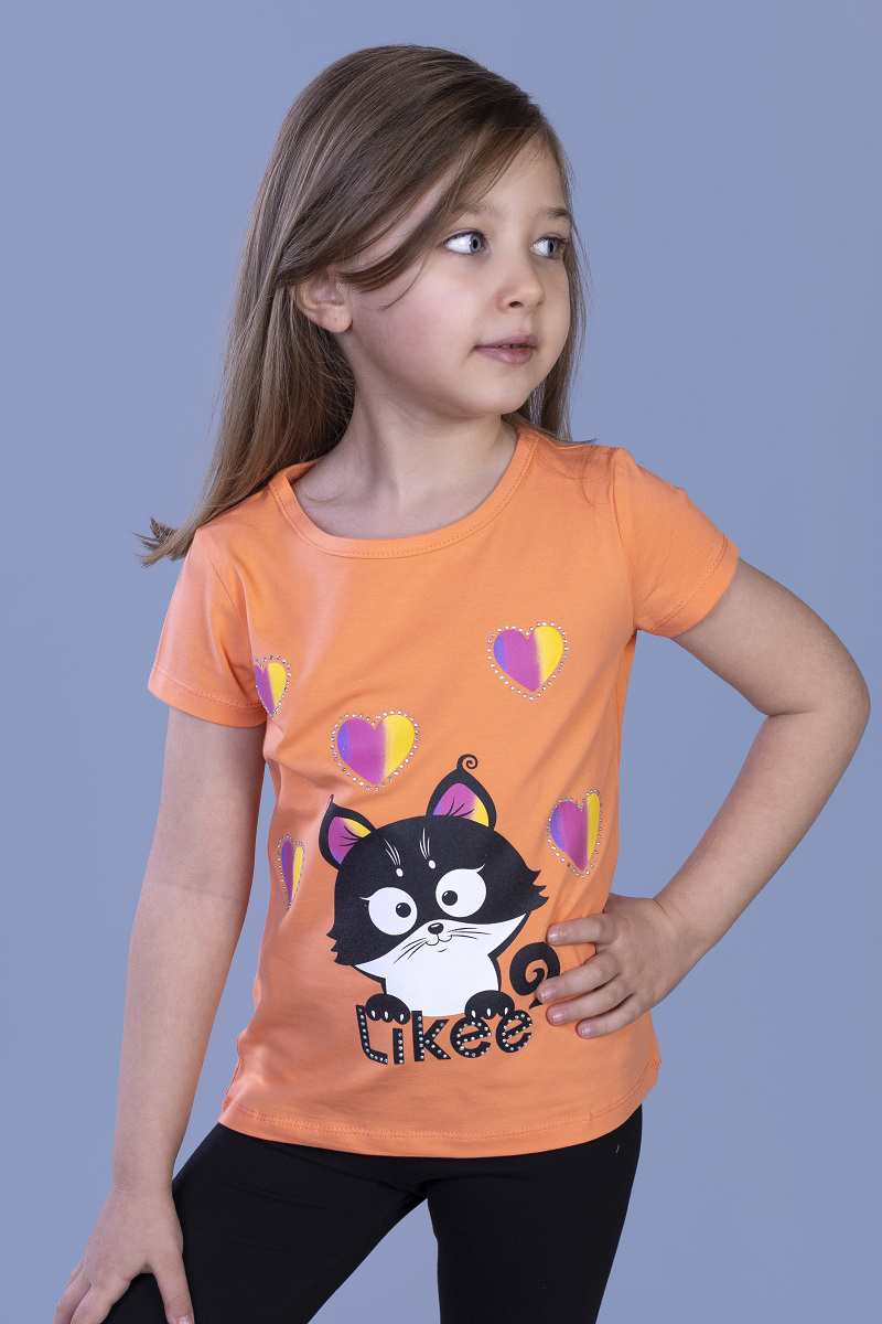 Toontoy Kız Çocuk Likee Kedi Baskılı Tişört