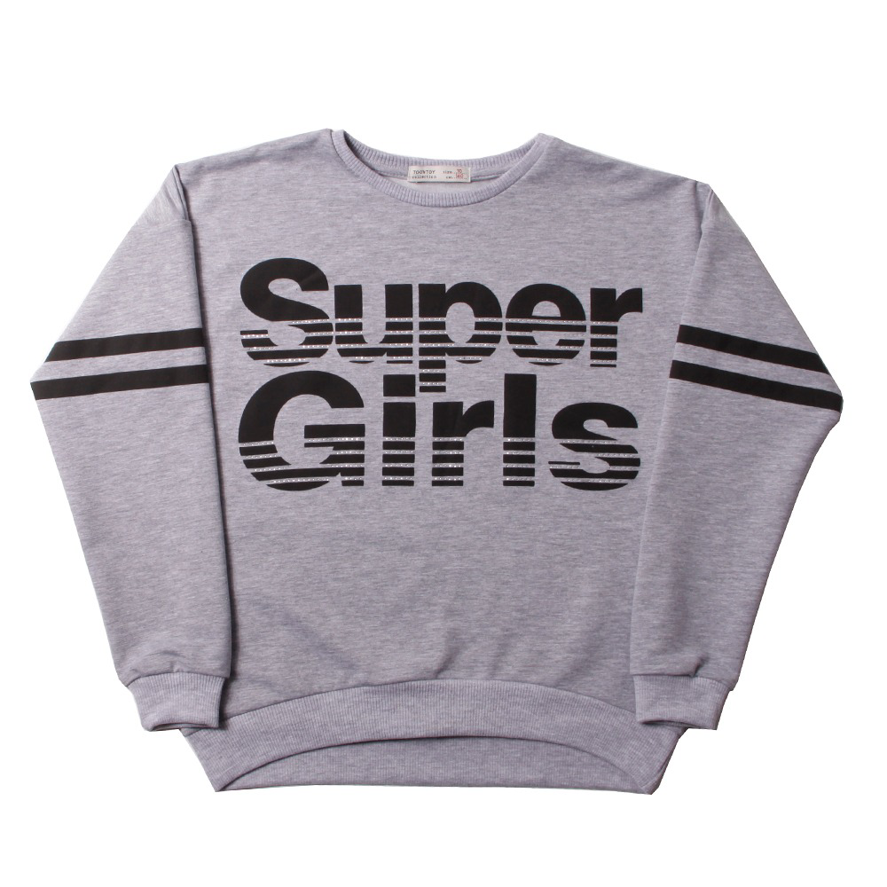 Toontoy Kız Çocuk Sweatshirt Super Girls Baskı Ve Taş