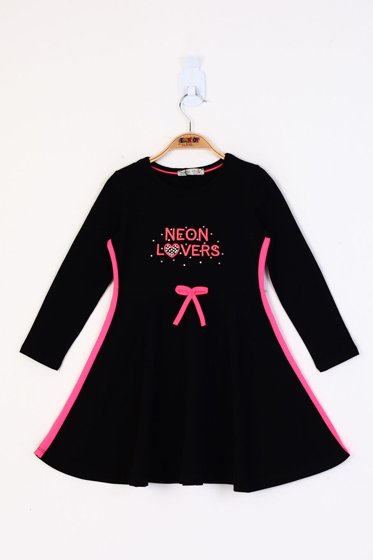 Toontoy Kız Çocuk Neon Lover Nakışlı Elbise