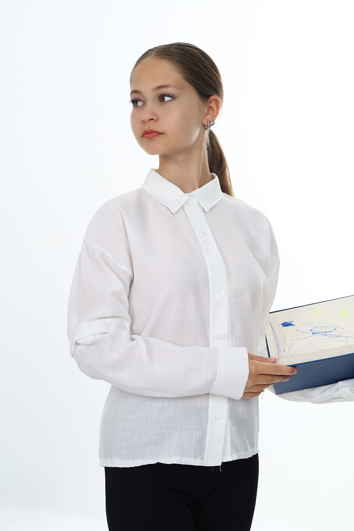 Toontoy Kız Çocuk Kolu Düğmeli Gömlek