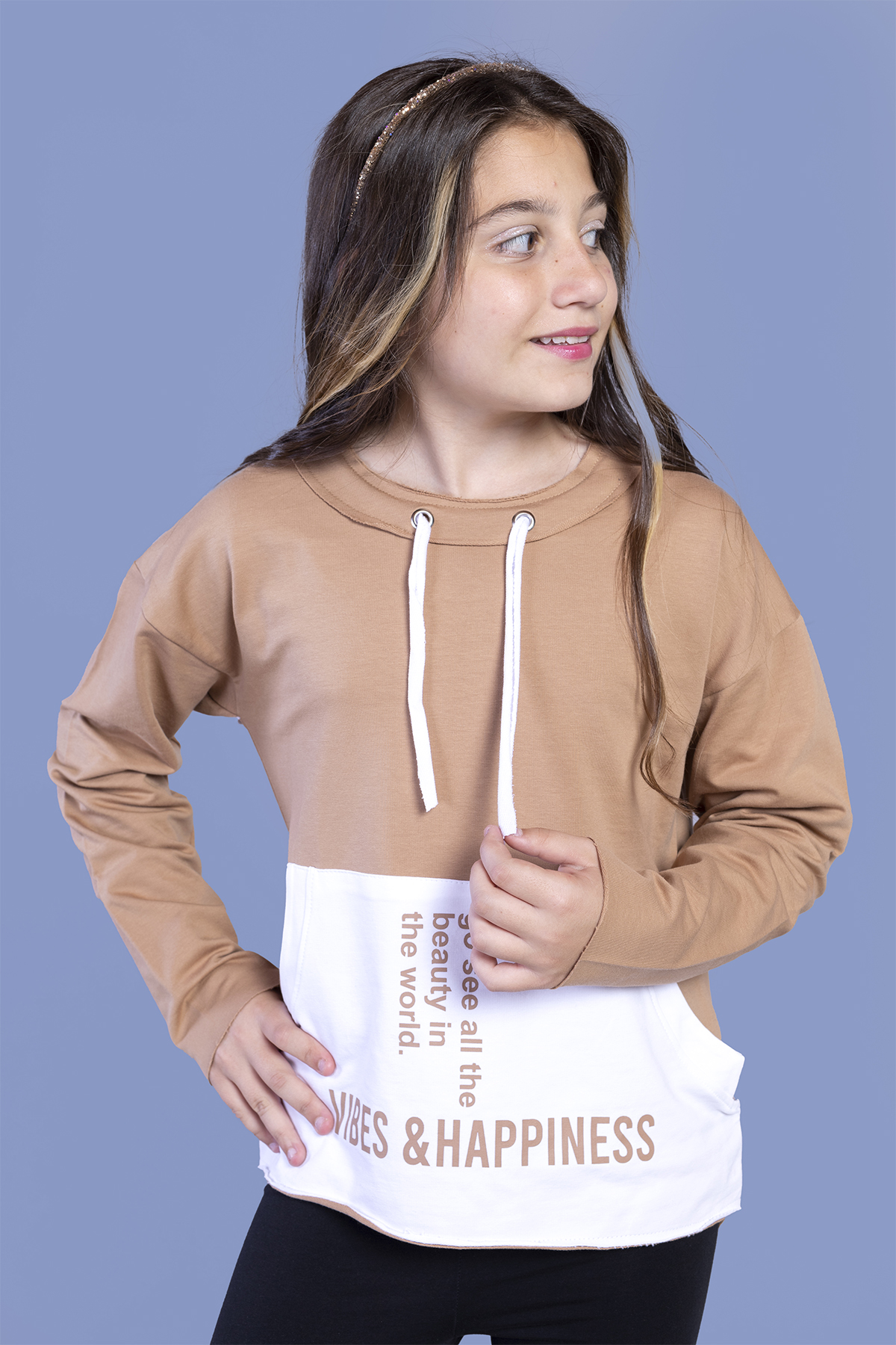 Toontoy Kız Çocuk Kanguru Cepli Baskılı Sweatshirt