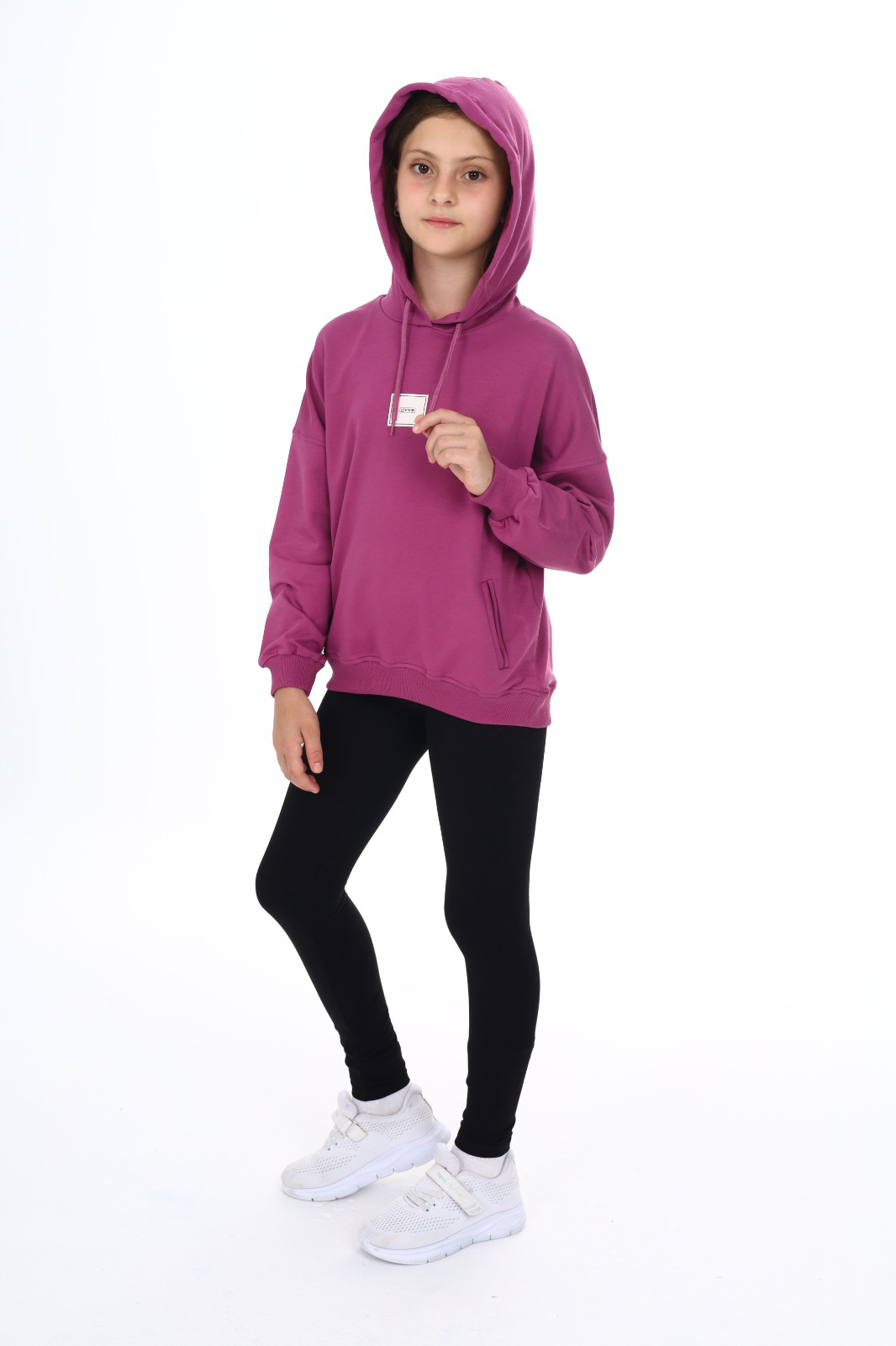 Toontoy Kız Çocuk Kapüşonlu Armalı Taytlı Takım