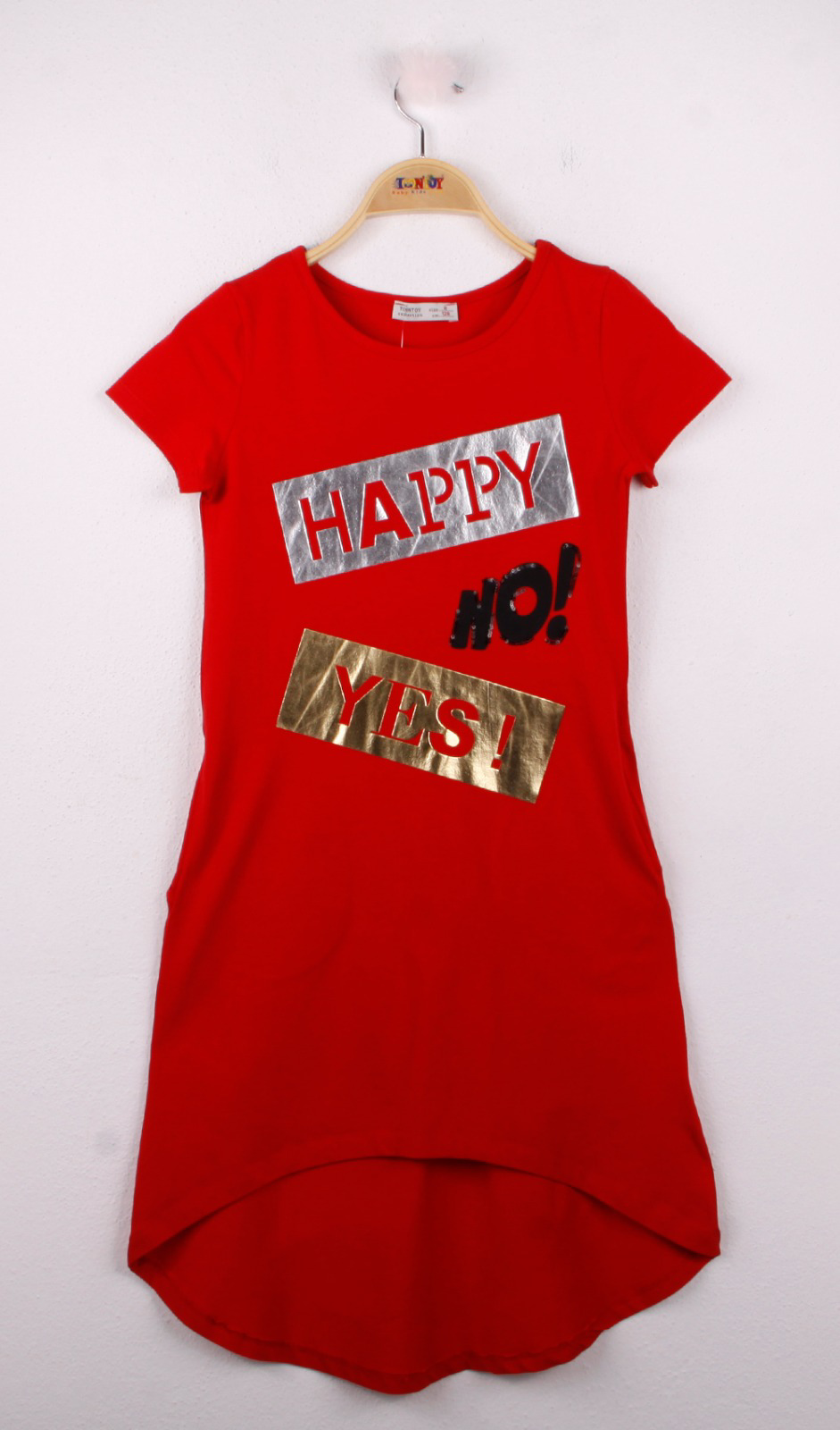 Toontoy Kız Çocuk Yes No Baskılı Elbise