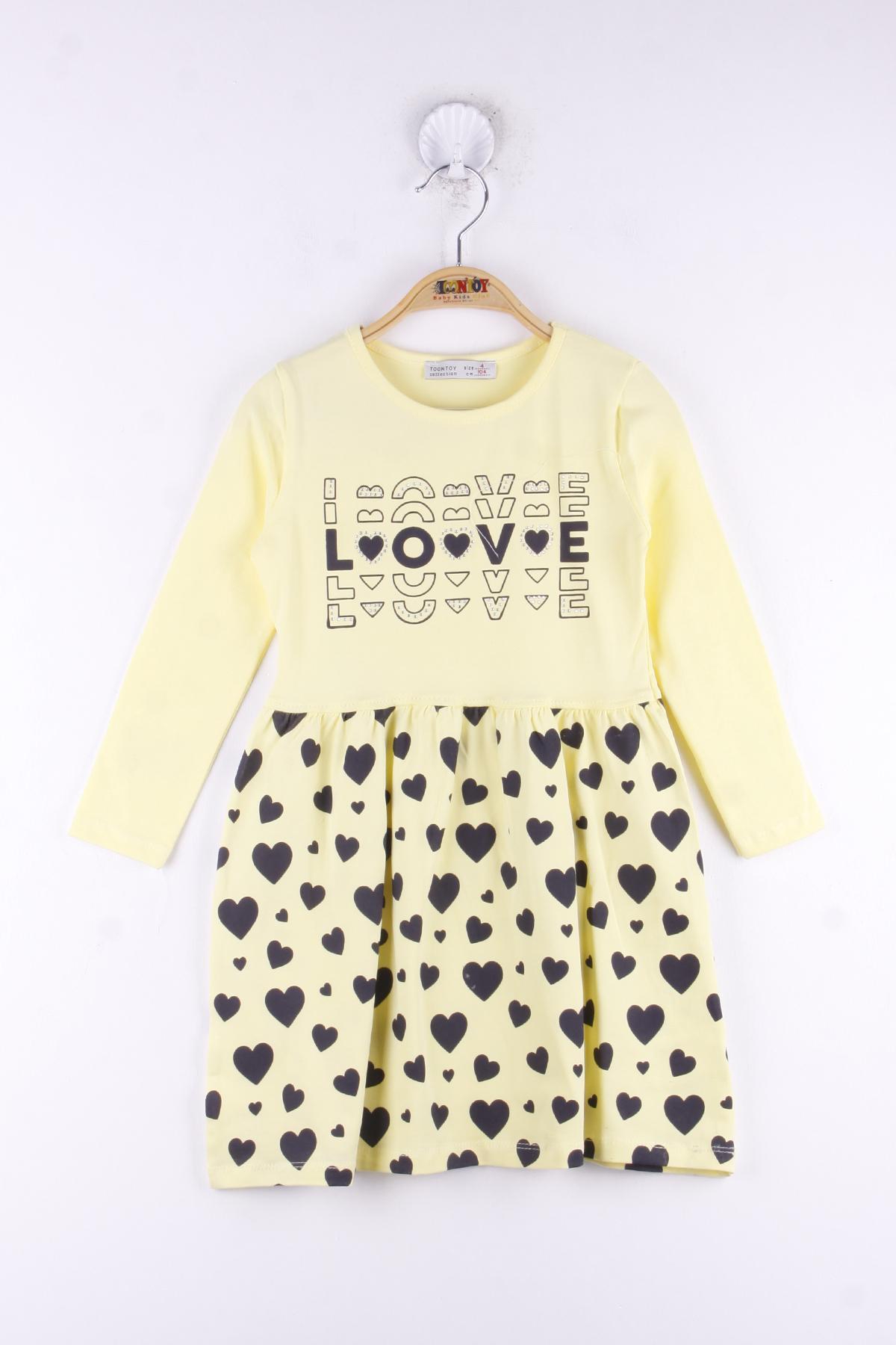 Toontoy Kız Çocuk Love Baskılı Elbise