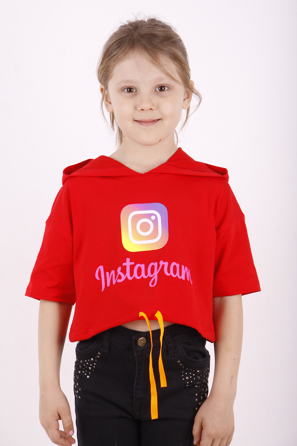 Toontoy Kız Çocuk Instagram Baskılı Kapüşonlu Tişört