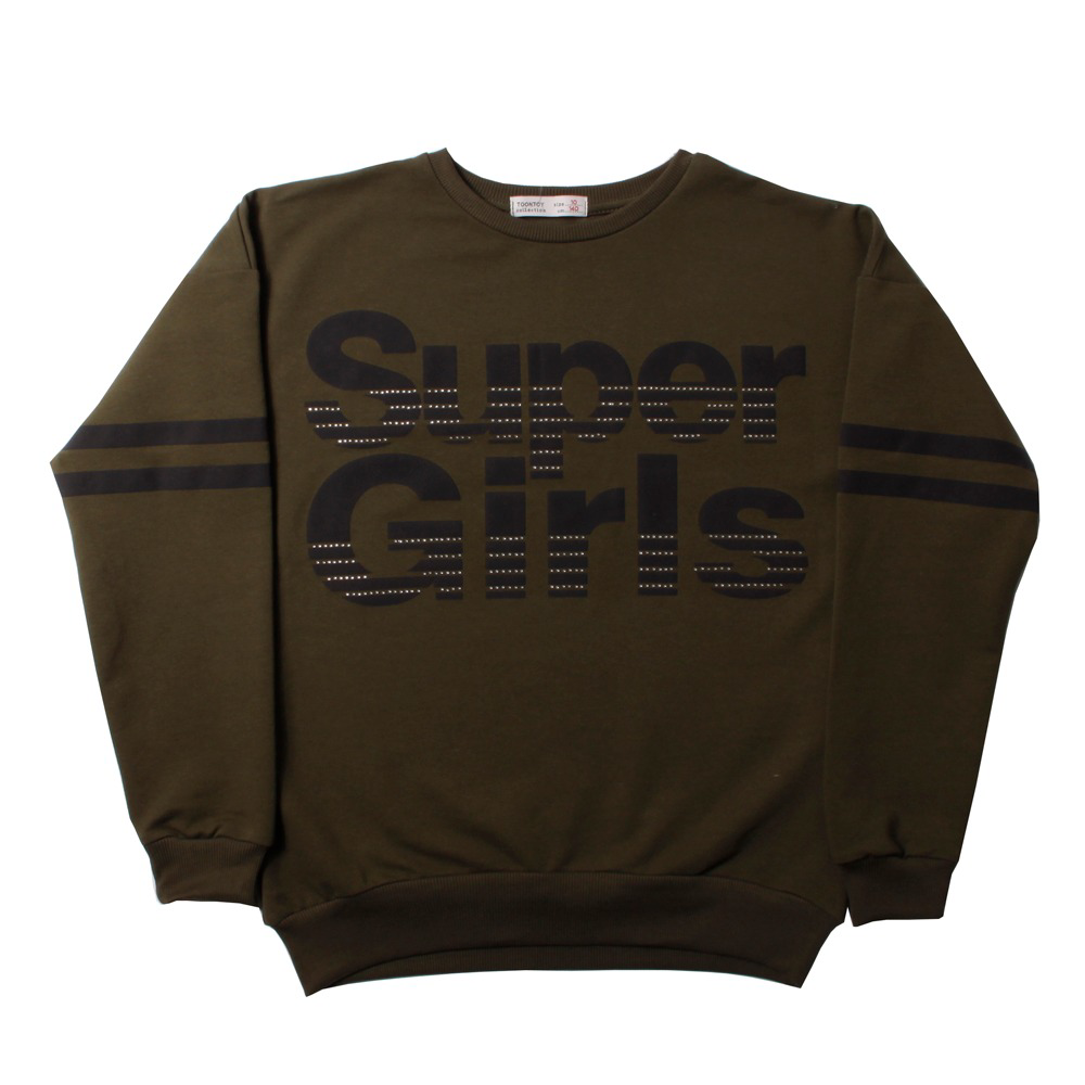Toontoy Kız Çocuk Sweatshirt Super Girls Baskı Ve Taş