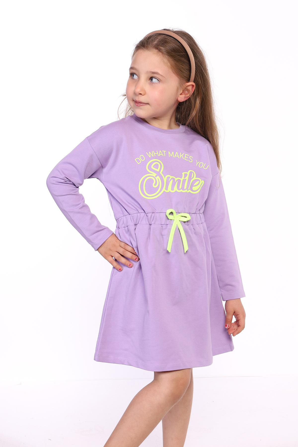 Toontoy Kız Çocuk Taş İşlemeli Smile Yazı Baskılı Elbise