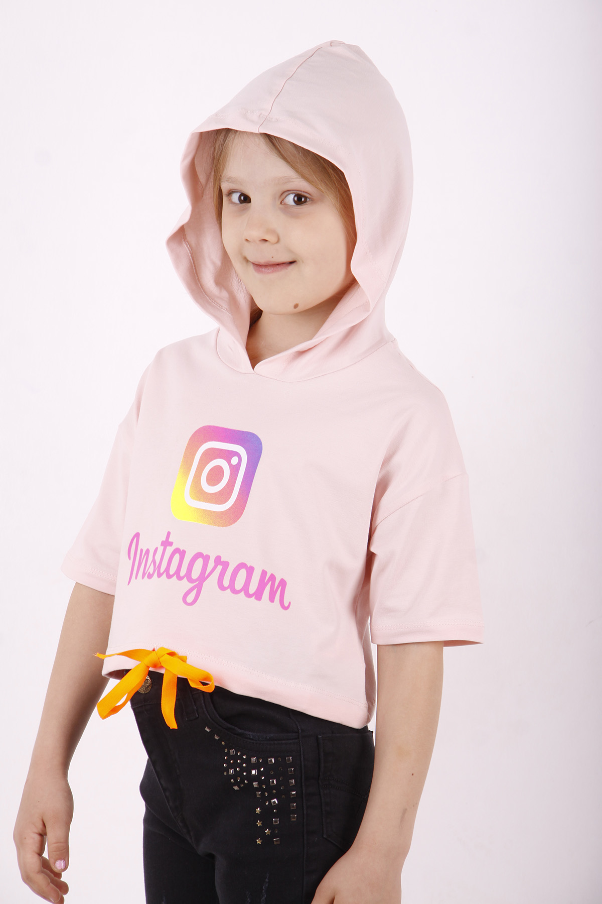 Toontoy Kız Çocuk Instagram Baskılı Kapüşonlu Tişört